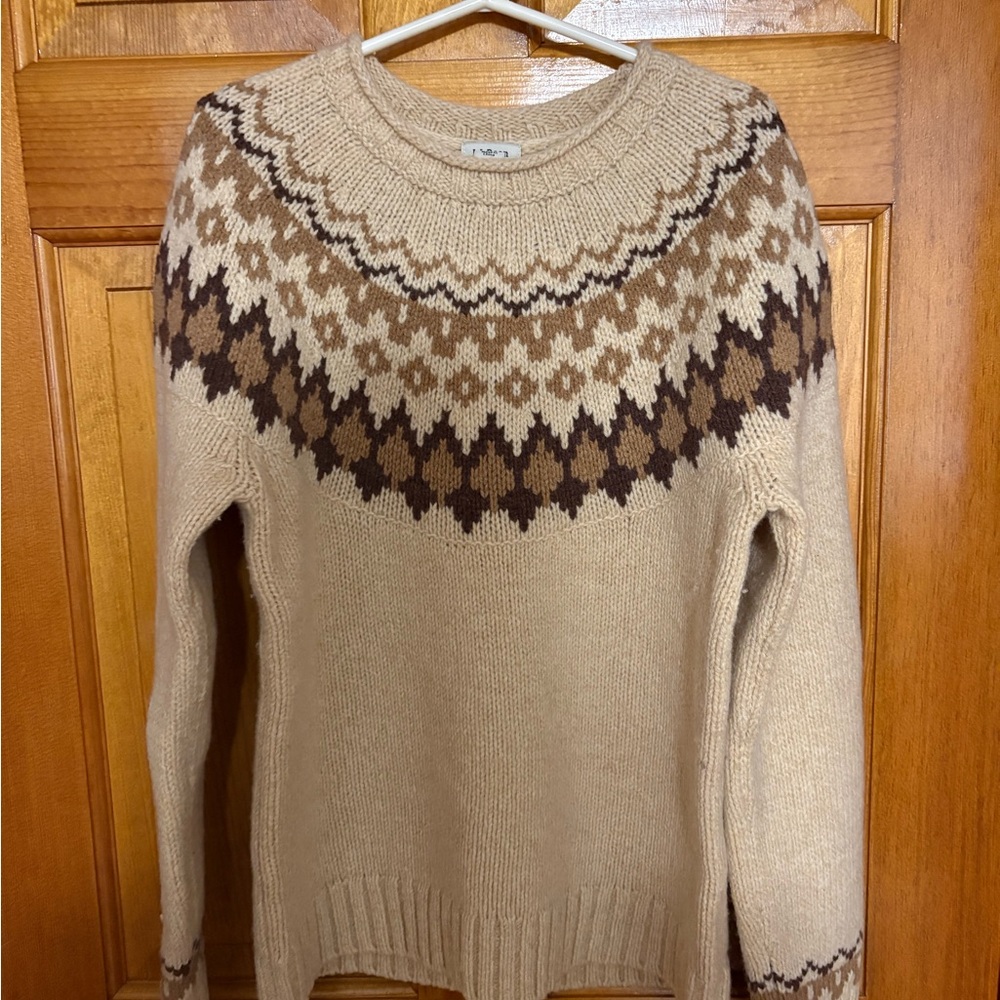 L.L. Bean Fair Isle Sweater - Cream and Brown